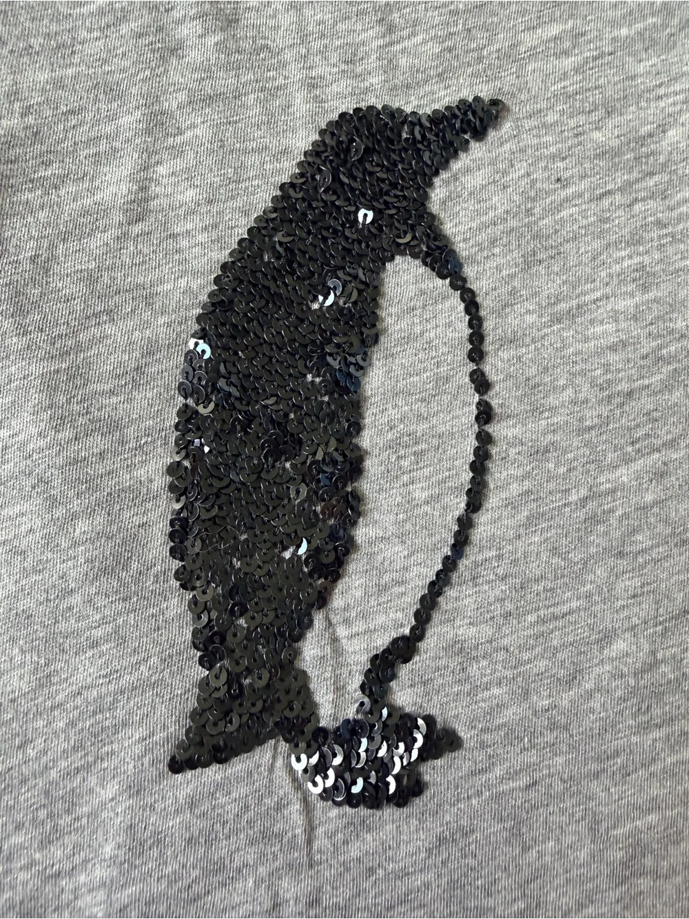J. Crew Gray Short Sleeve Tee Black Sequin Penguin Y2K T-Shirt Sz Small/S
